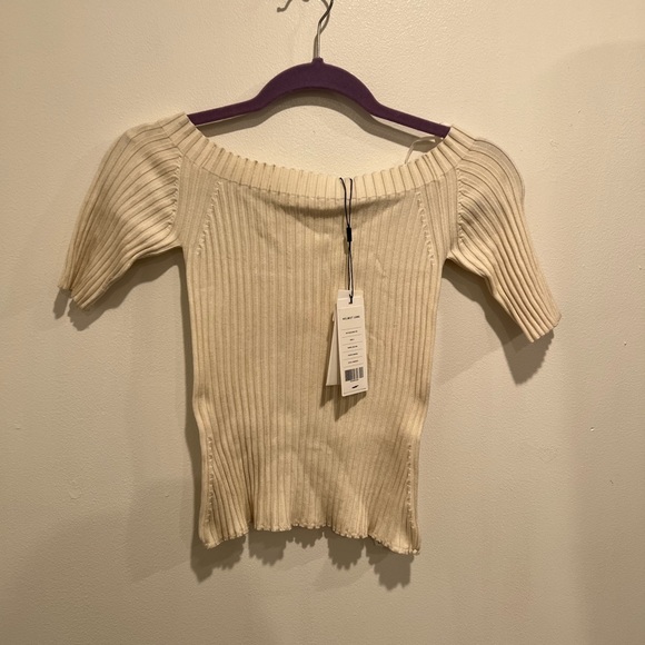 NWT Helmut Lang Off The Shoulder Cream Ribbed Top - Picture 2 of 5